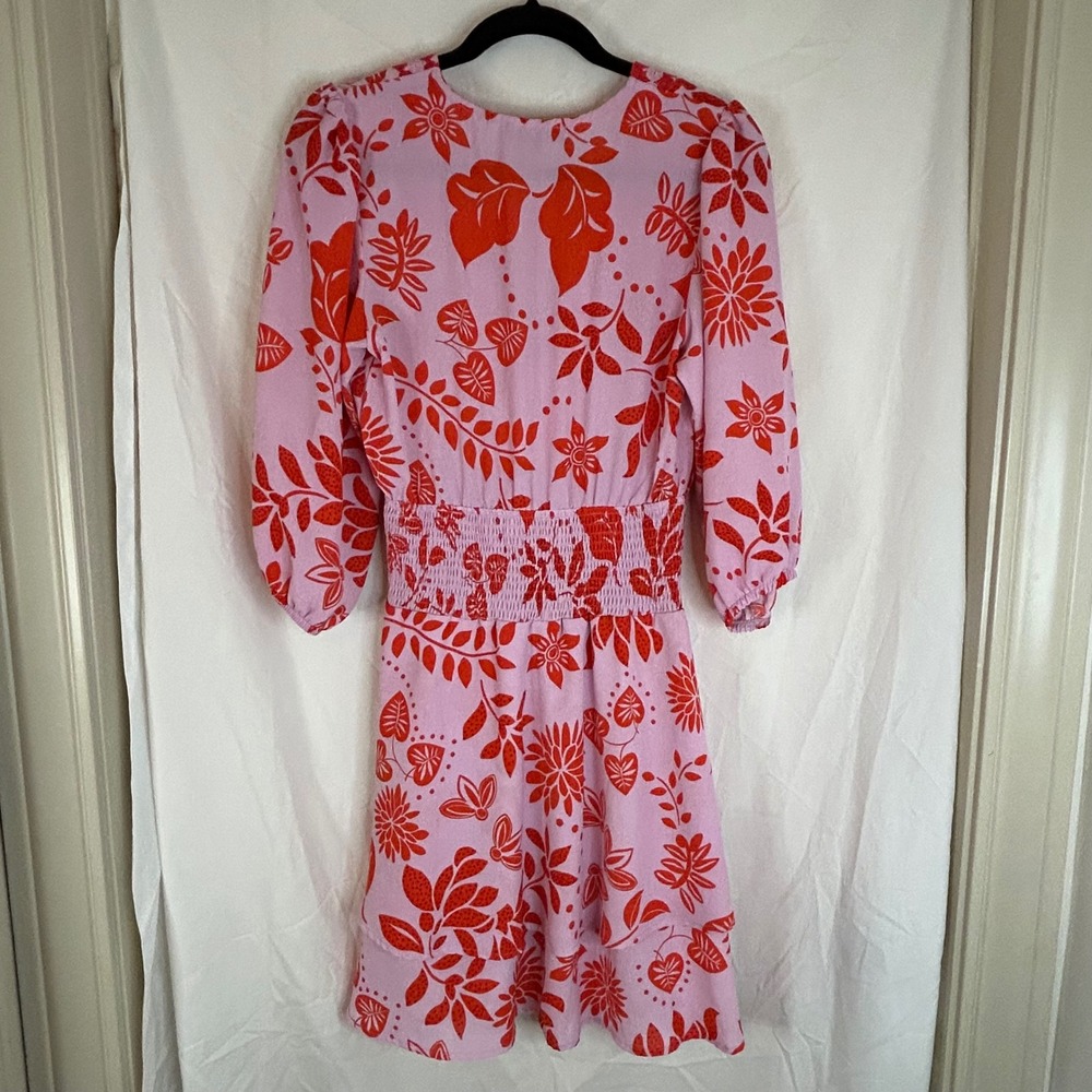Gibson Look Floral Print Mini Dress Smocked Waist V Neck XS‎ - Picture 7 of 10